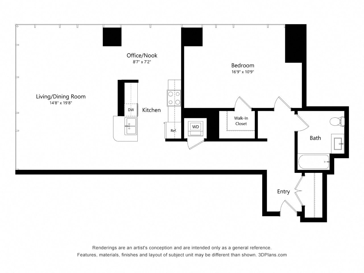 One Bedroom Style A3 Apartment Floor Plan